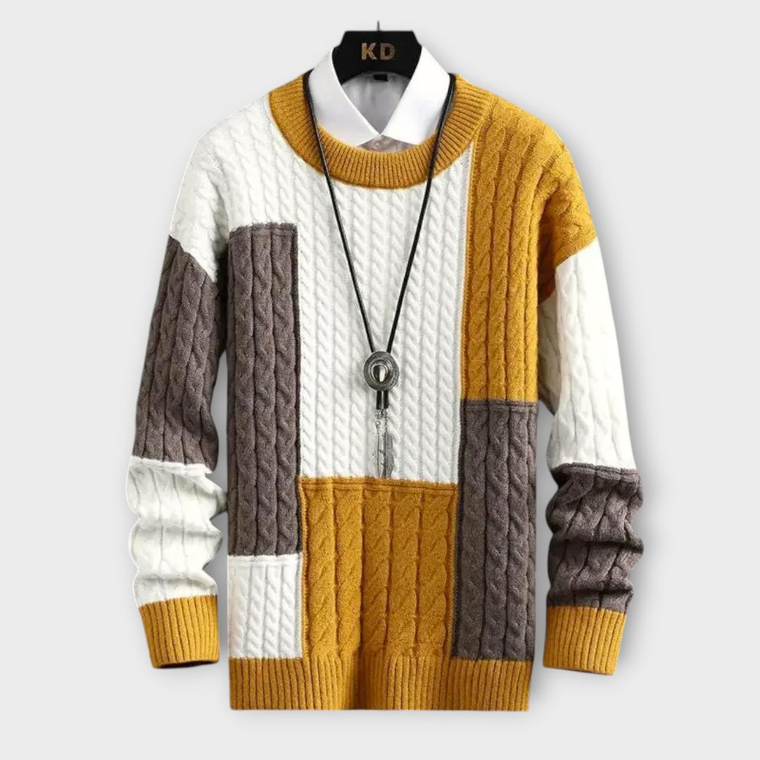 Men’s Loose-Fit Weave Sweater with Tonal Stitch Details
