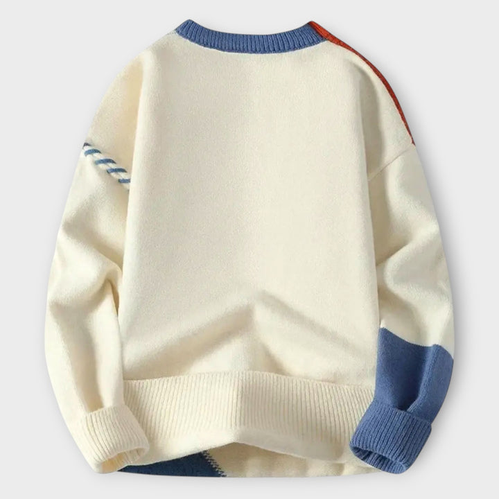 Loose-Fit Patchwork Sweater with Tonal Stitching for Men