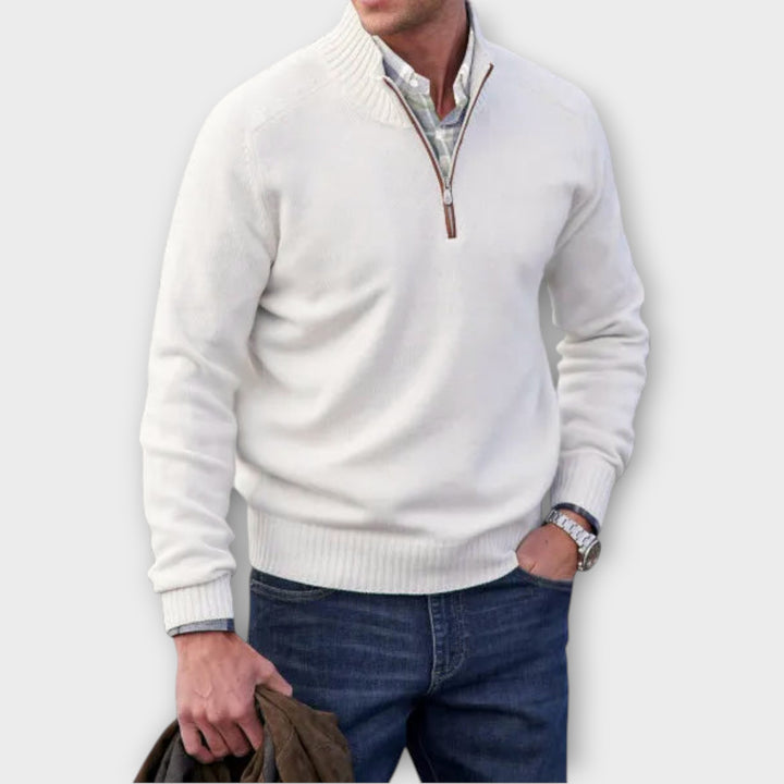 Men’s Cashmere Blend Half-Zip Sweater with Stand Collar