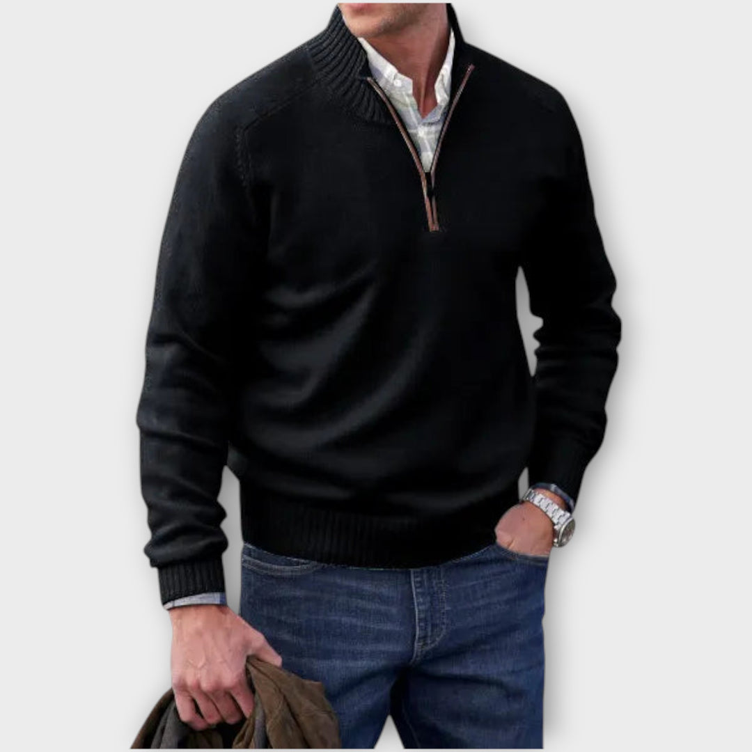 Men’s Cashmere Blend Half-Zip Sweater with Stand Collar
