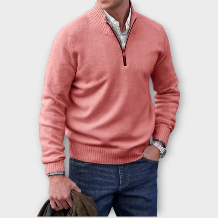 Men’s Cashmere Blend Half-Zip Sweater with Stand Collar