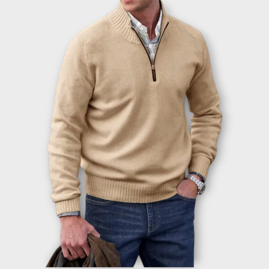 Men’s Cashmere Blend Half-Zip Sweater with Stand Collar