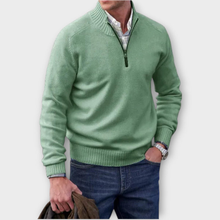 Men’s Cashmere Blend Half-Zip Sweater with Stand Collar
