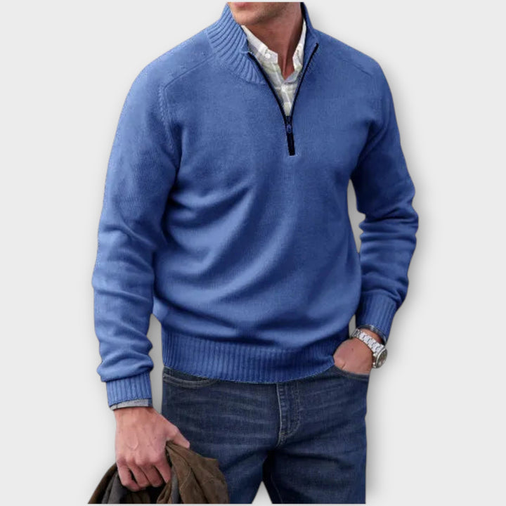 Men’s Cashmere Blend Half-Zip Sweater with Stand Collar