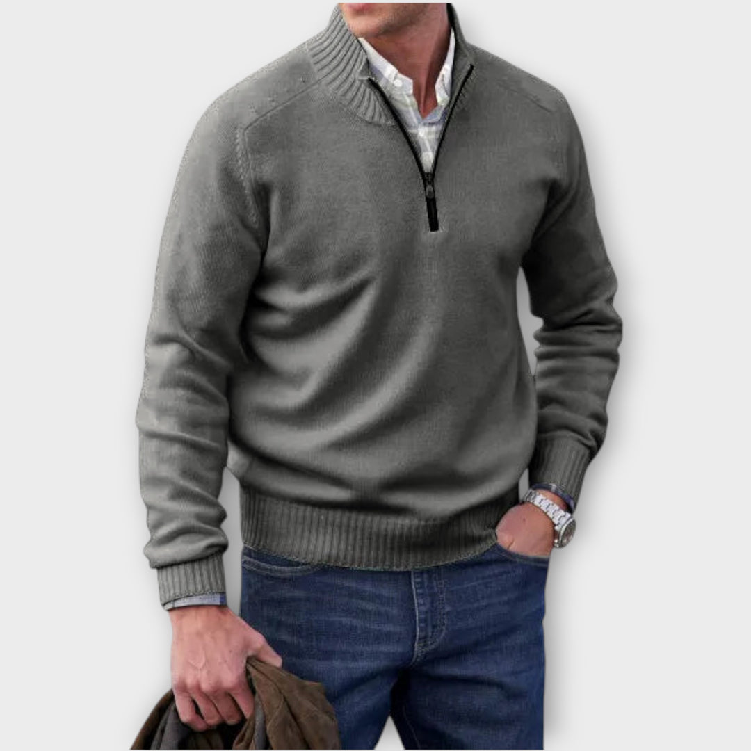 Men’s Cashmere Blend Half-Zip Sweater with Stand Collar
