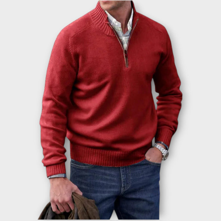 Men’s Cashmere Blend Half-Zip Sweater with Stand Collar