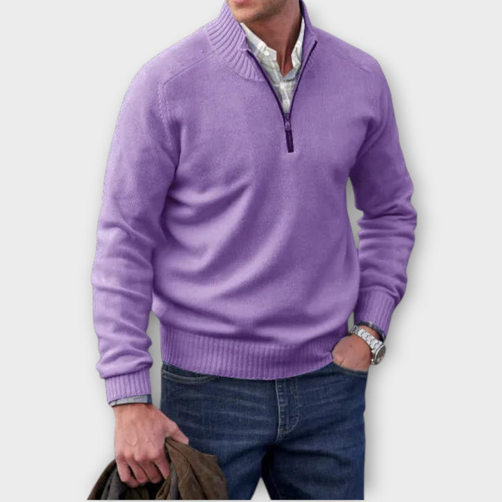 Men’s Cashmere Blend Half-Zip Sweater with Stand Collar