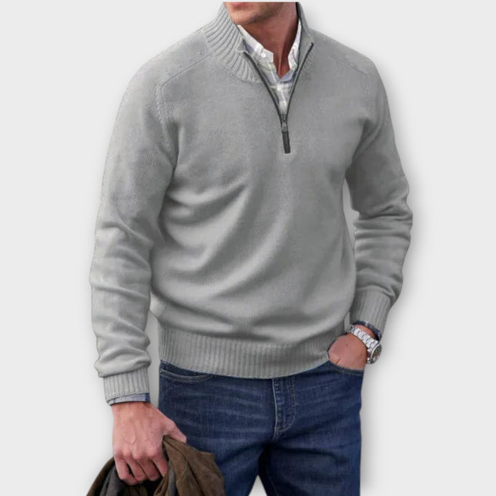 Men’s Cashmere Blend Half-Zip Sweater with Stand Collar