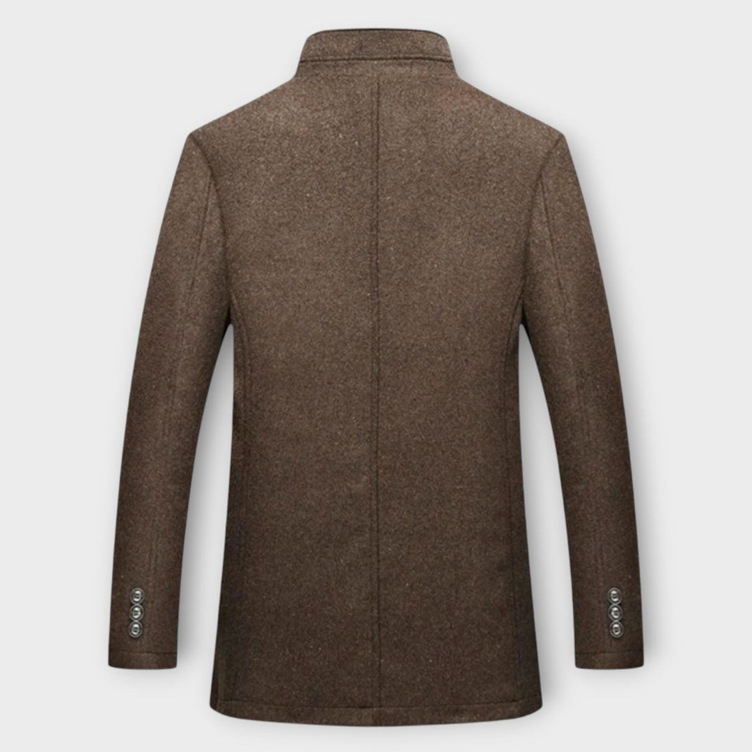 Men’s Classic Long Winter Overcoat with Structured Collar and Pockets