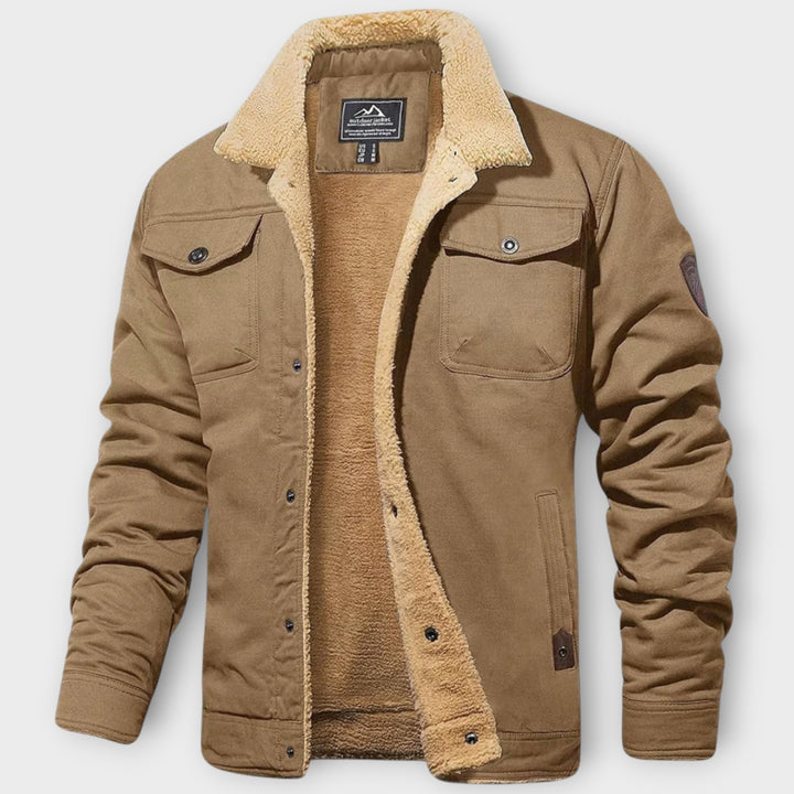 Men’s Fleece-Lined Winter Coat with Button Closure and Pockets