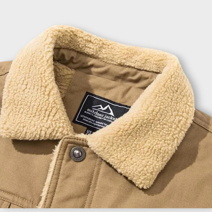 Men’s Fleece-Lined Winter Coat with Button Closure and Pockets