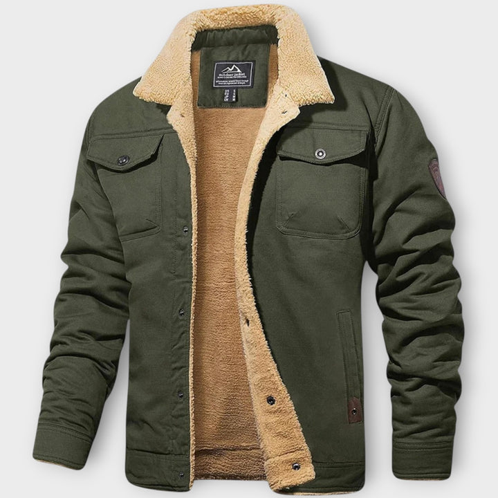 Men’s Fleece-Lined Winter Coat with Button Closure and Pockets