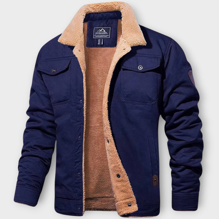 Men’s Fleece-Lined Winter Coat with Button Closure and Pockets