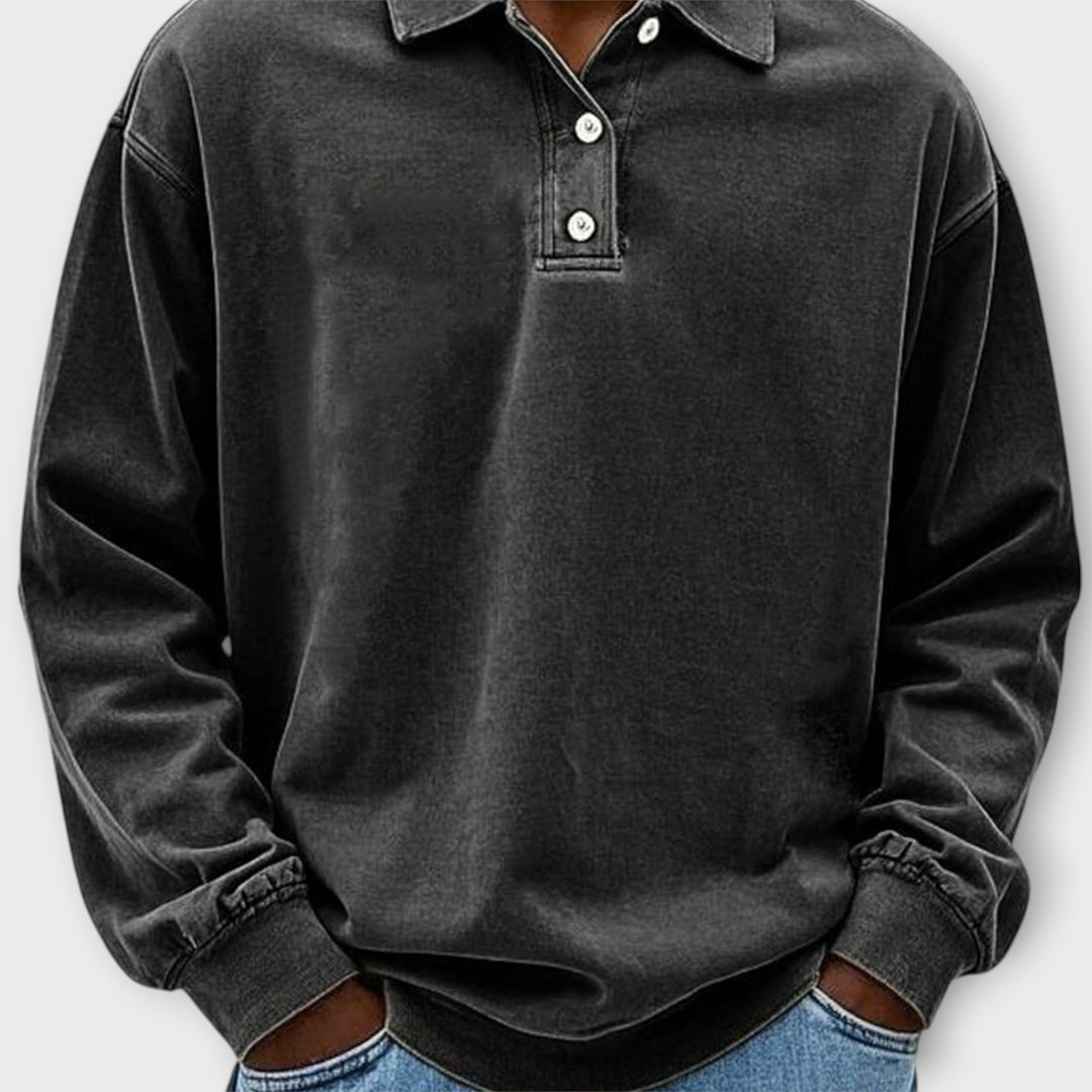 Men’s Long Sleeve Polo Shirt with Relaxed Fit and Button Collar