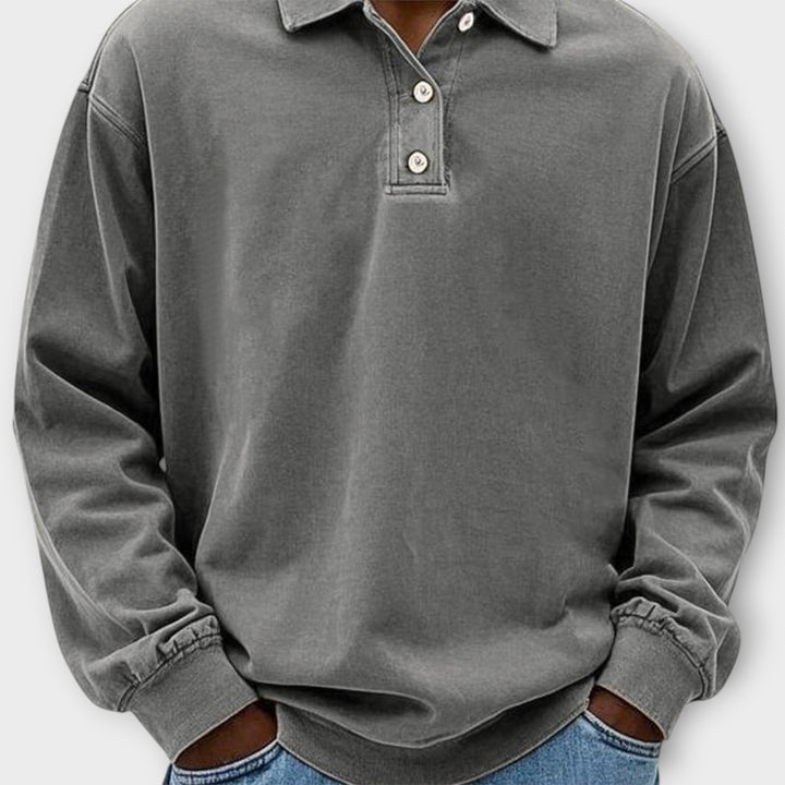Men’s Long Sleeve Polo Shirt with Relaxed Fit and Button Collar