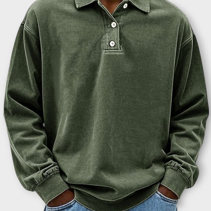 Men’s Long Sleeve Polo Shirt with Relaxed Fit and Button Collar