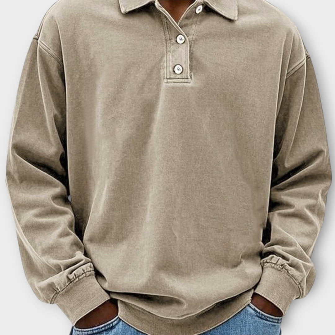 Men’s Long Sleeve Polo Shirt with Relaxed Fit and Button Collar