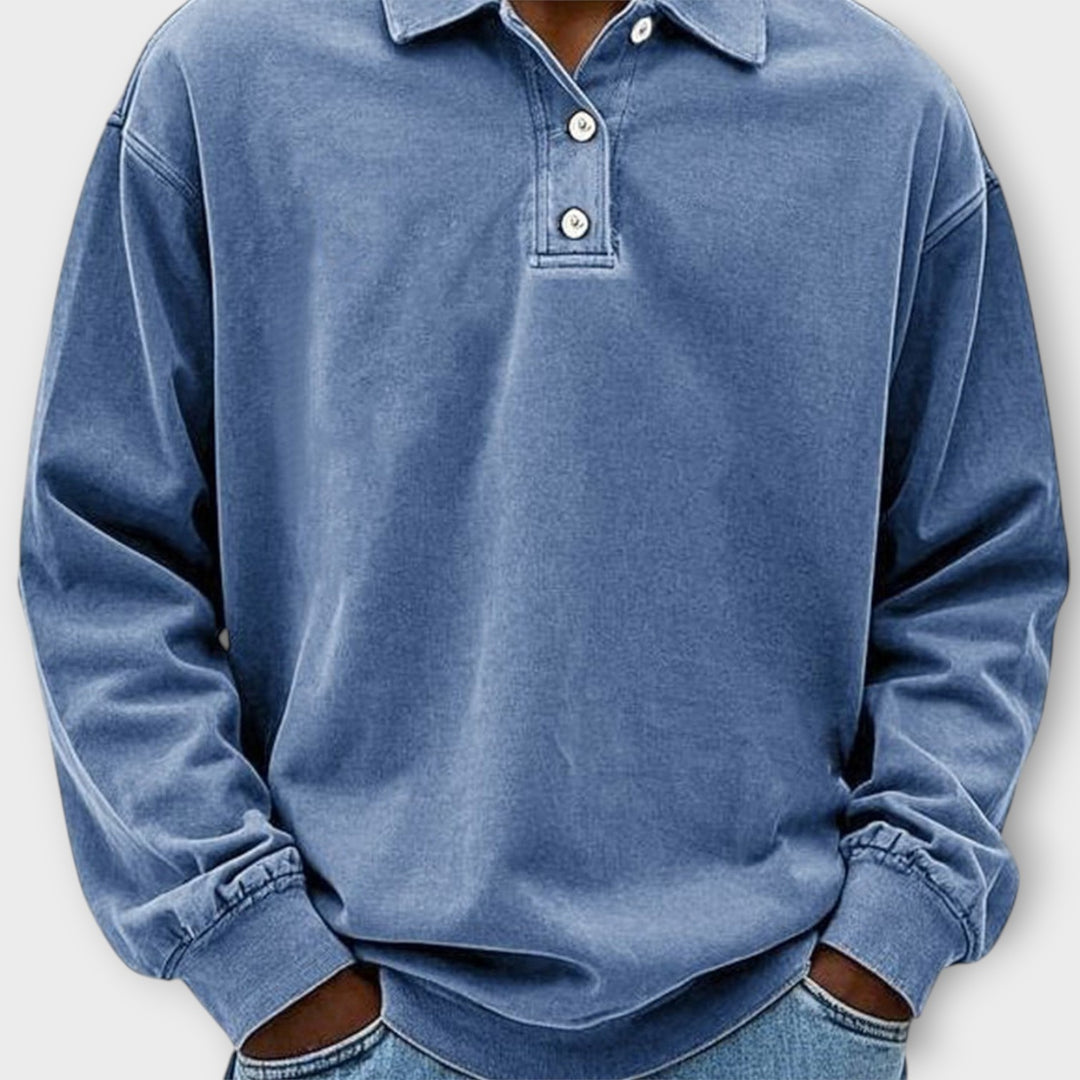 Men’s Long Sleeve Polo Shirt with Relaxed Fit and Button Collar