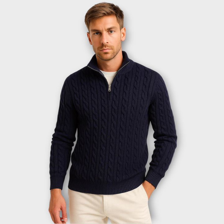 Men’s Quarter Zip Cable Knit Sweater – Regular Fit