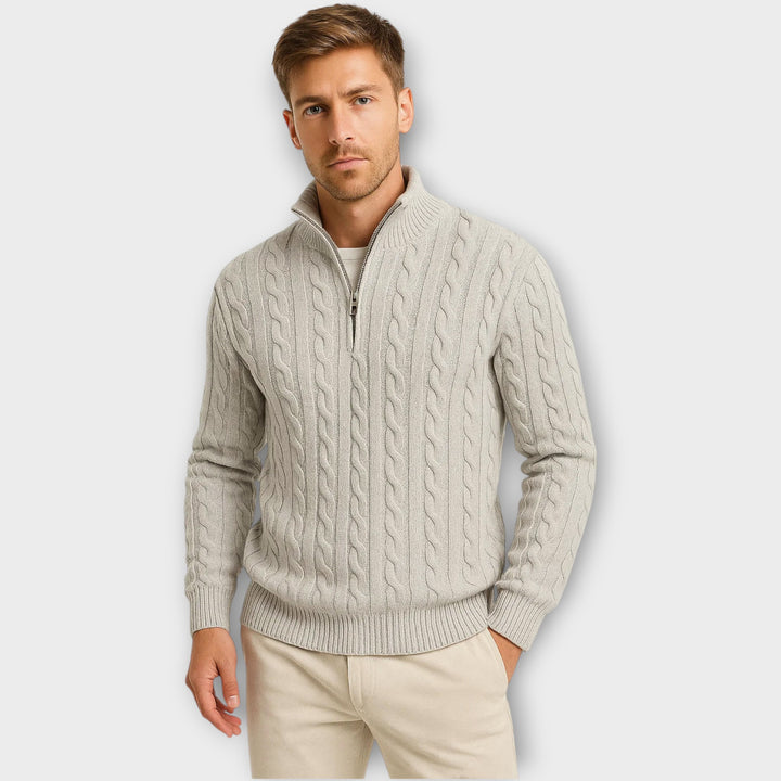 Men’s Quarter Zip Cable Knit Sweater – Regular Fit