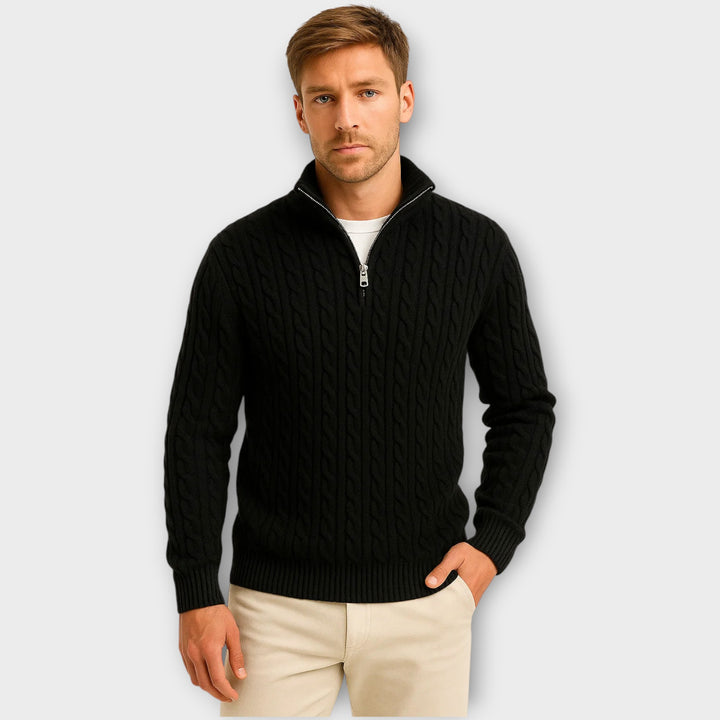 Men’s Quarter Zip Cable Knit Sweater – Regular Fit