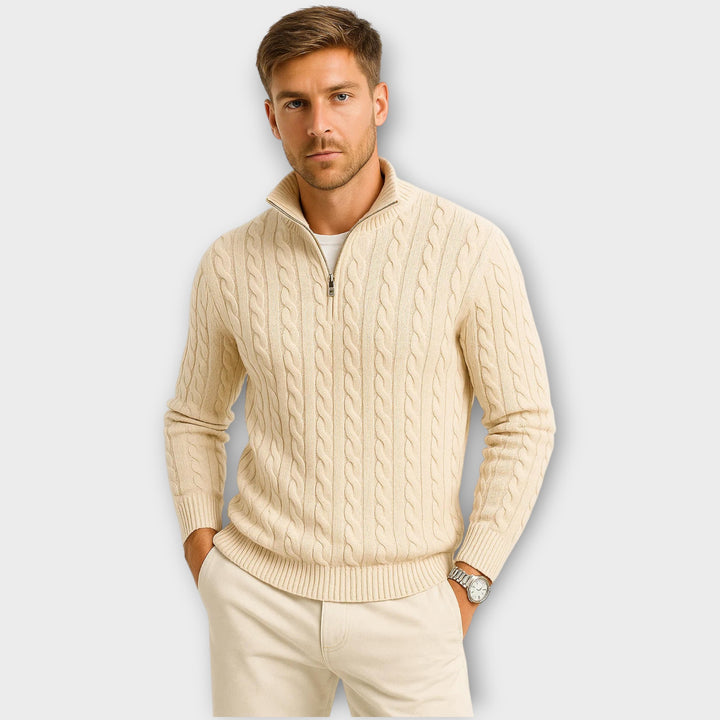 Men’s Quarter Zip Cable Knit Sweater – Regular Fit