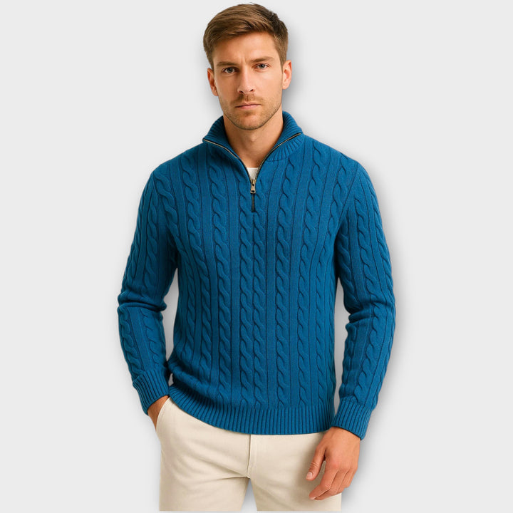 Men’s Quarter Zip Cable Knit Sweater – Regular Fit