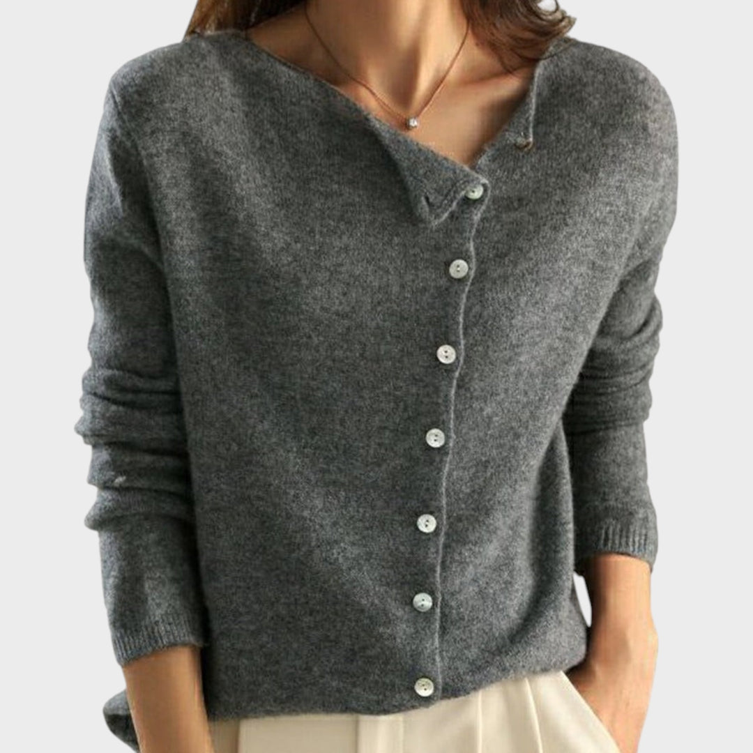 Kyra™ - Asymmetrical Button Sweater