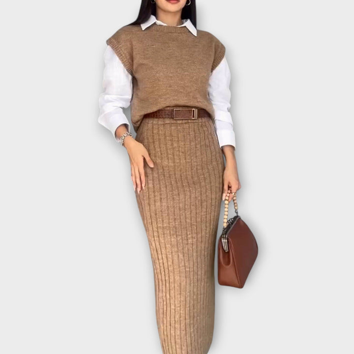 Classic Knit Skirt & Vest Set