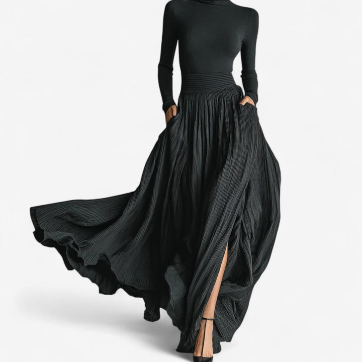 Elegant Pleated Maxi Skirt & Fitted Top Set
