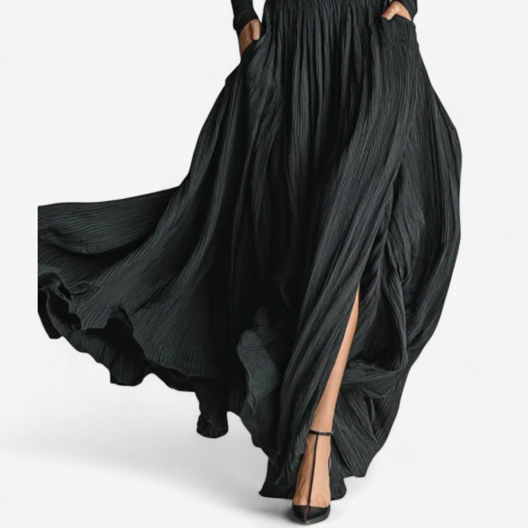Elegant Pleated Maxi Skirt & Fitted Top Set