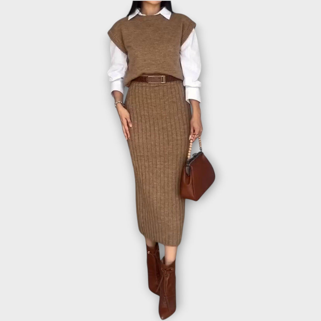 Classic Knit Skirt & Vest Set