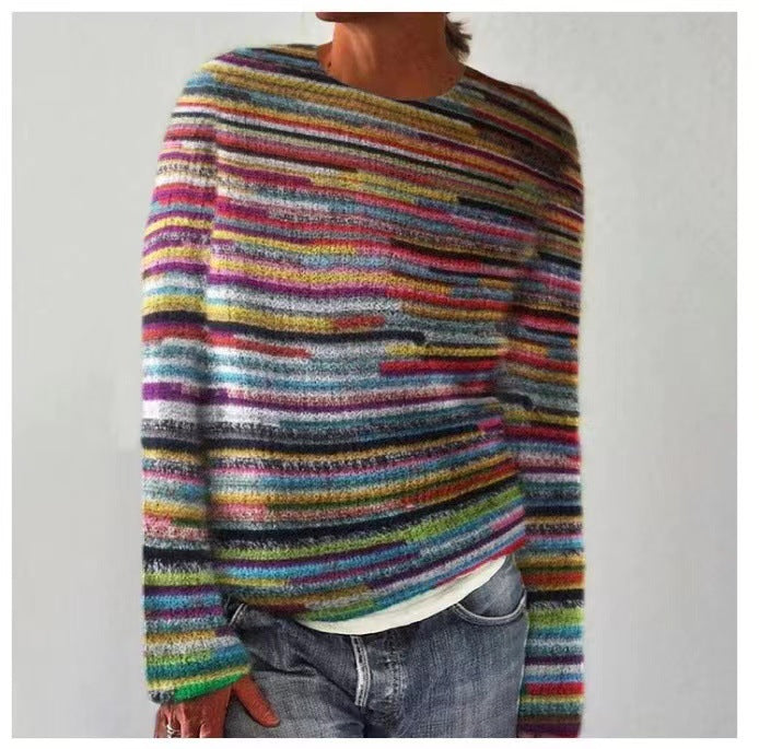 Knitted Sweater with Striped Design