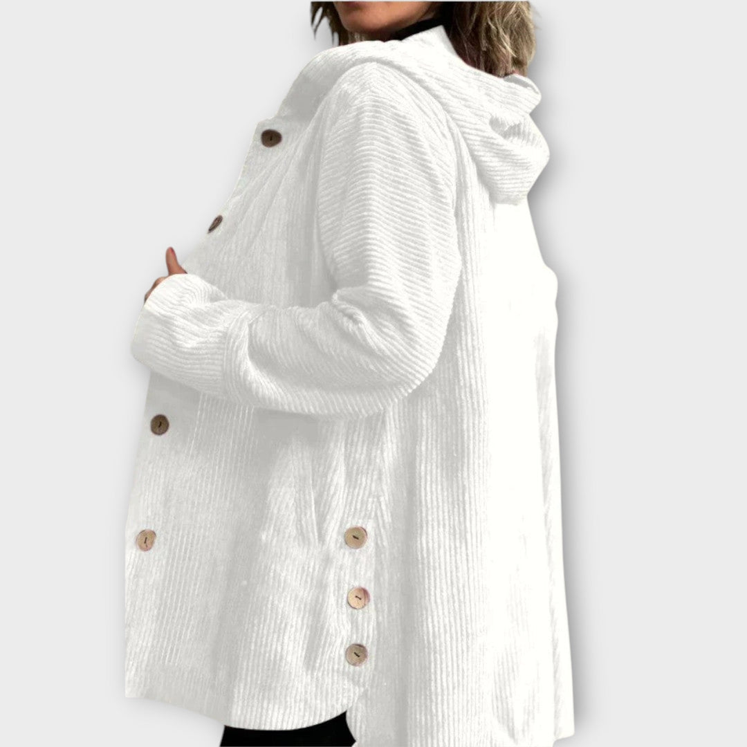 Corduroy Button-Front Hooded Jacket