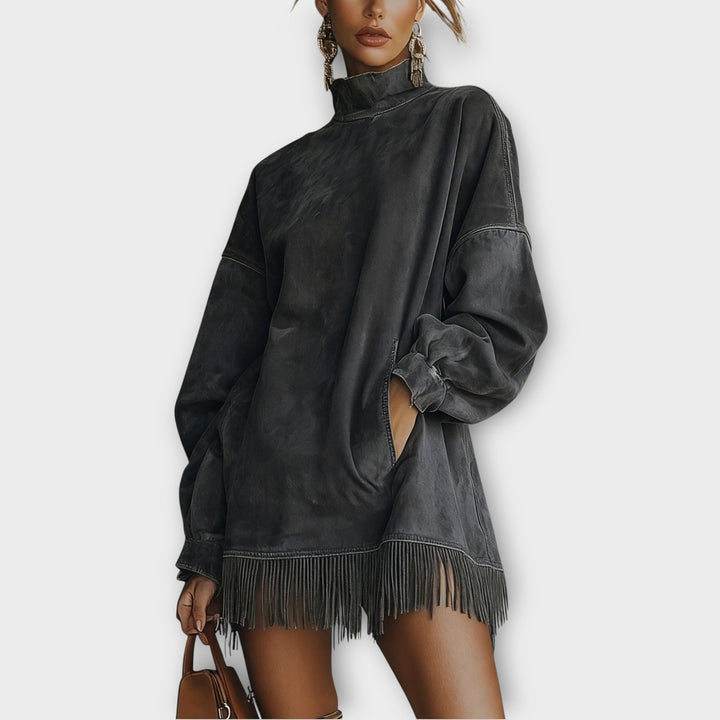 Fringe Turtleneck Mini Dress