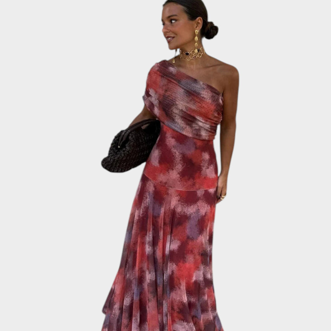 Sheer Flow Off-Shoulder Maxi Dress