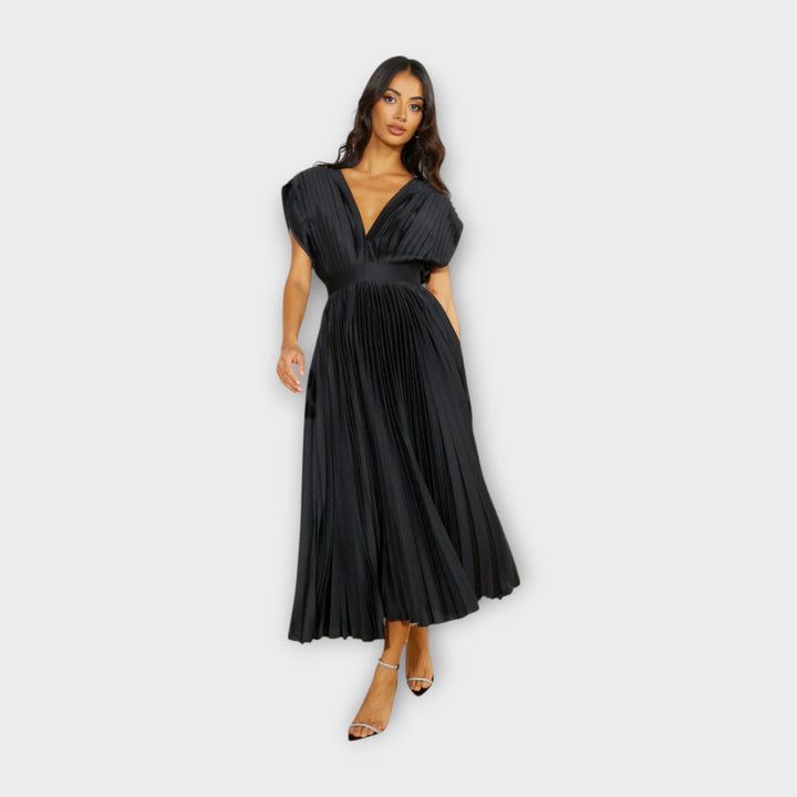 Midi Pleated Dress with Romantic Elegance