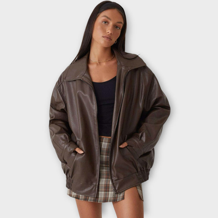Women’s Oversized PU Jacket - Casual Fit