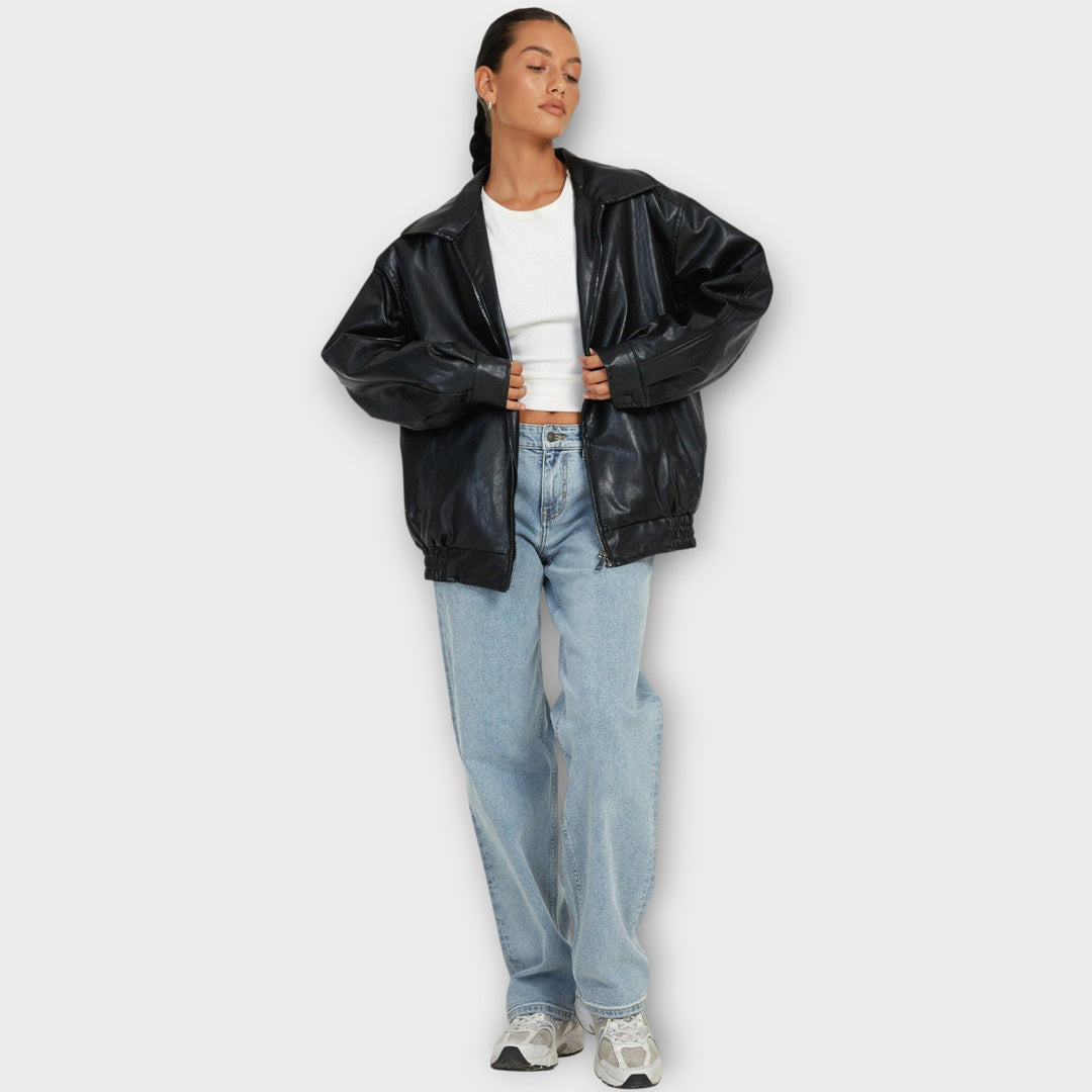 Women’s Oversized PU Jacket - Casual Fit
