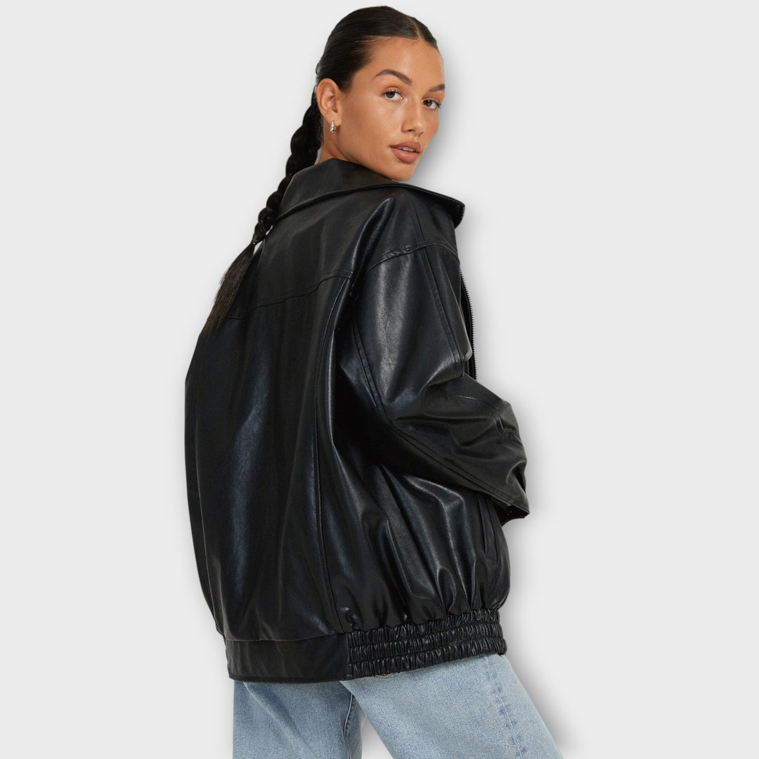Women’s Oversized PU Jacket - Casual Fit