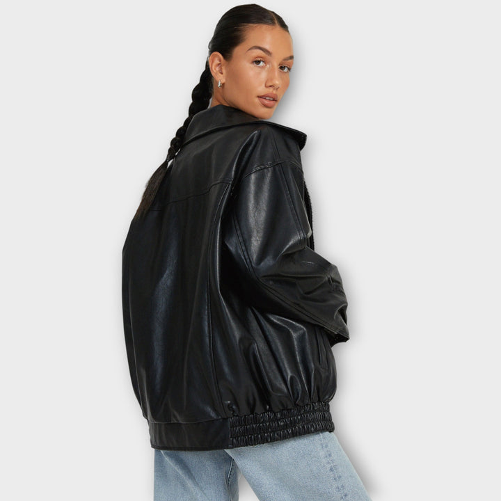 Women’s Oversized PU Jacket - Casual Fit