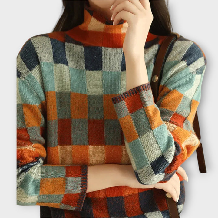 Patchwork Turtleneck Sweater with Cozy Knit Fabric
