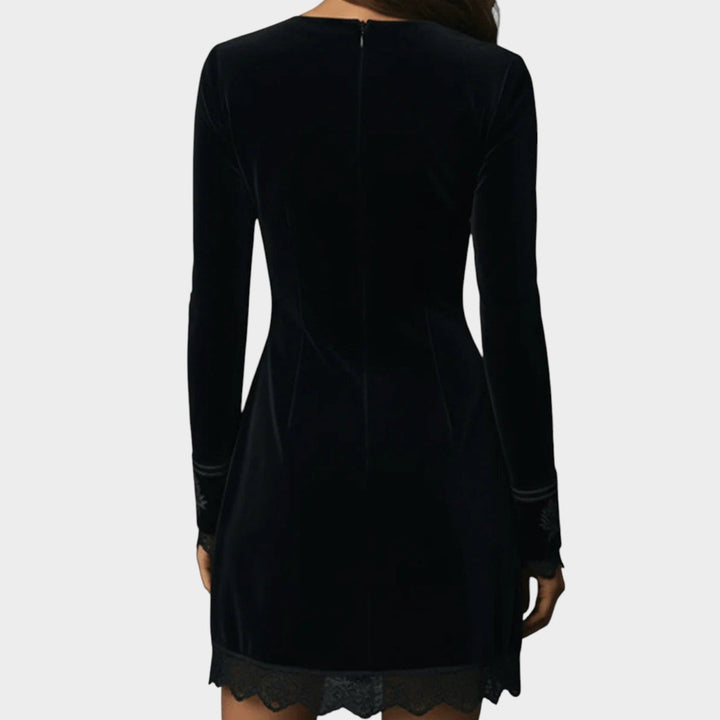 Embroidered Velvet Lace Mini Dress