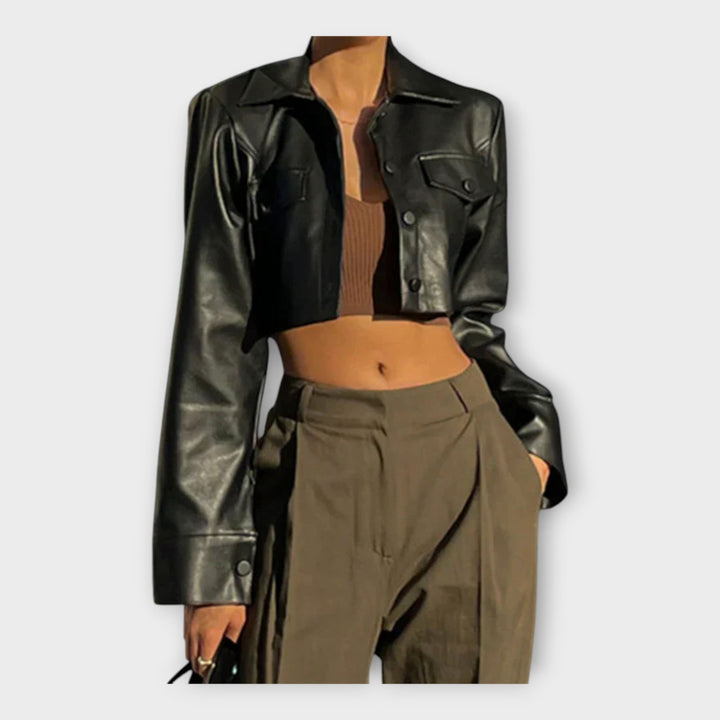 Short Leather Jacket with Pockets