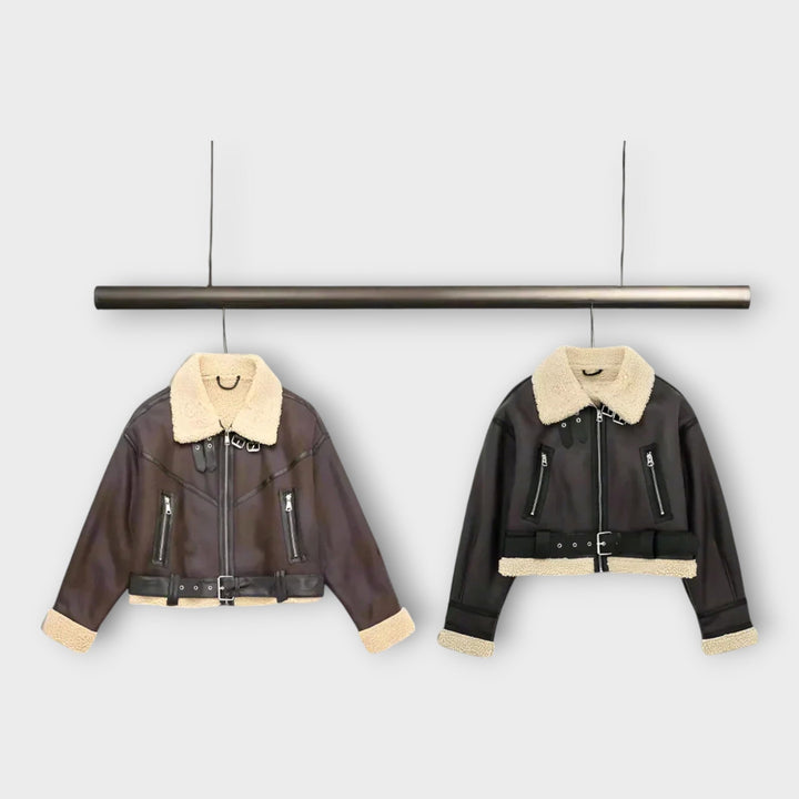 Leather Short Jacket with Fur and Belt