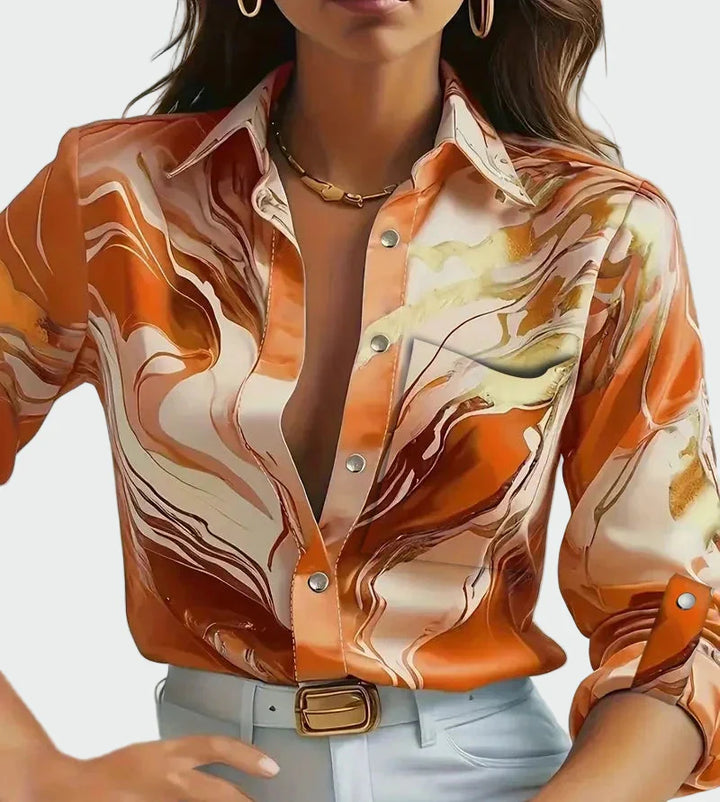 Satin Luxe Printed Button-Up Shirt