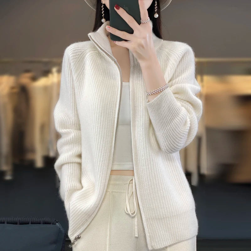 Hannah™ | Luxe Wool Stand Collar Cardigan