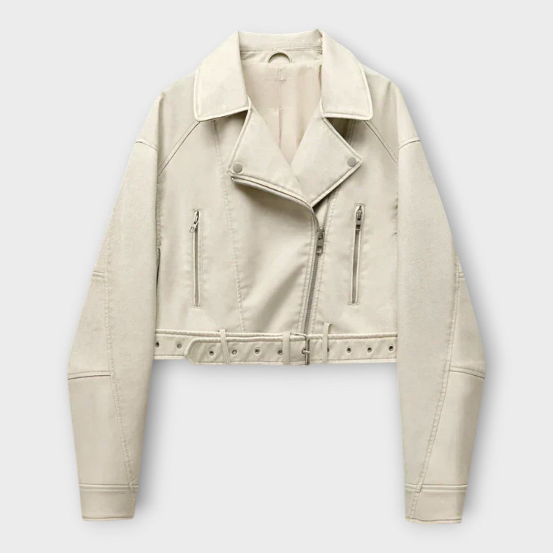 Modern Short Leather Jacket with Belt and Refined Aesthetic