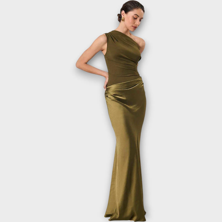 Amber One-Shoulder Satin Maxi Dress