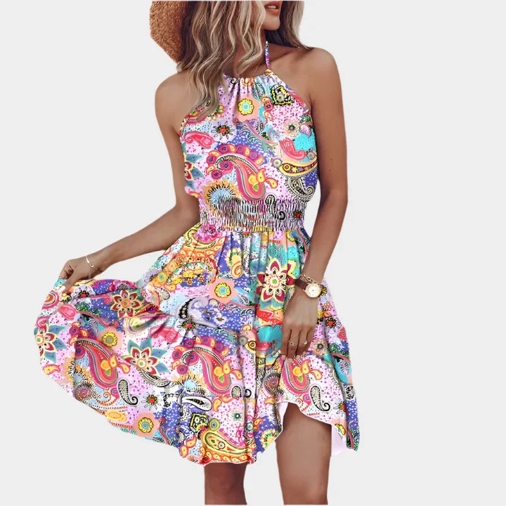 Sexy Mini Dress with Irregular Pattern and Backless Design